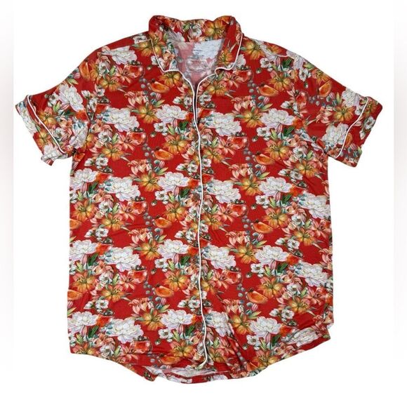 Posh Peanut Women’s Orange Floral Short Sleeve 2 Piece Bamboo Pajama Set - Picture 2 of 8